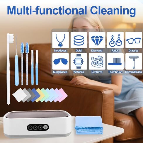 XANGNIER Jewelry Cleaning Kit-Ultrasonic Cleaner Machine(49k Hz,3 Modes),Gap Cleaning Brush and Polishing Cleaning Cloth for All Jewelry,Ring,Gold,Diamond,Earring,Sterling Silver,Eyeglass,Dentures in Saudi Arabia