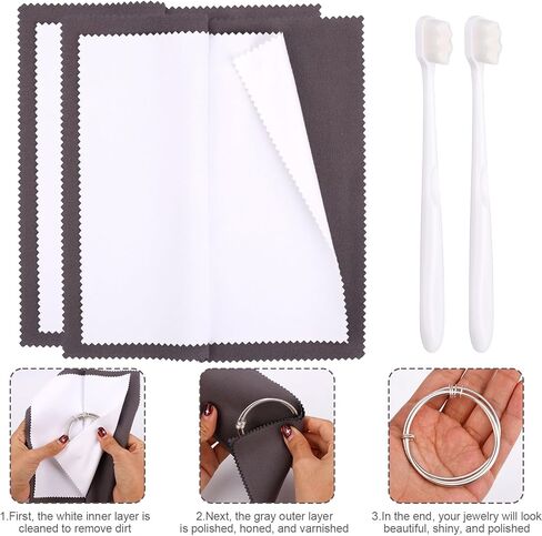 Jewelry Cleaning Kit, Include 2pcs Double Sided Polishing Cloth & 2pcs Soft Cleaner Brush for All Jewelry Diamond Gold Sterling Silver Earring Ring in Saudi Arabia