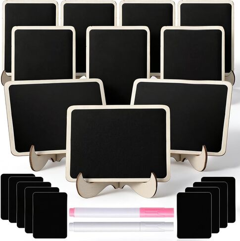 10Pcs Mini Chalkboard Signs with Easel Stands & 10 Reusable Chalkboard Labels(Stickers) & 2 Liquid Markers, Food Labels for Party Buffet, Wedding Place Cards, Buffet Signs and Party Decor Set in Saudi Arabia