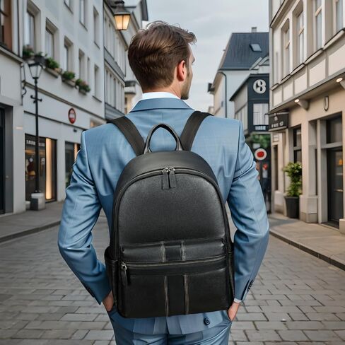 Mens Genuine Leather Backpack Purse Shoulder Bag Handbag Briefcase Travel Tote for Laptop Gift Box (Black) in Saudi Arabia