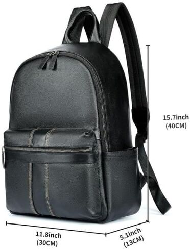 Mens Genuine Leather Backpack Purse Shoulder Bag Handbag Briefcase Travel Tote for Laptop Gift Box (Black) in Saudi Arabia
