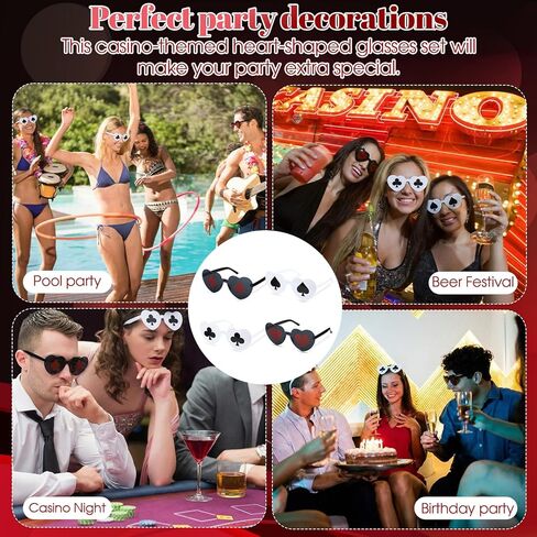24 Pcs Poker Themed Heart Shaped Sunglasses Playing Card Glasses Casino Night Party Favors Poker Night Gifts for Women Men Birthday Party in Saudi Arabia