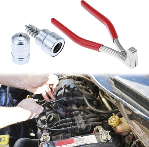 QWORK Battery Pliers with 2 Pcs Battery Terminal Cleaning Brush, Battery Terminal Spreader Automotive Repair Tool in Saudi Arabia