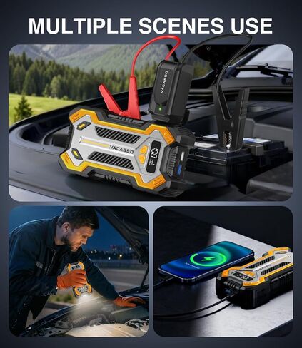 Car Jump Starter, 5000A Car Battery Jump Starter for Up to 10L Gas and 8L Diesel Engines, 12V Portable Jumper Starter Power Pack with Booster Car Starter Jump Box, LED Light, Jumper Cable in Kuwait