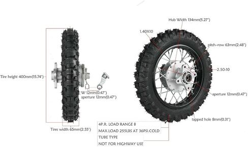 10'' Rear 2.50-10 Wheel Rim Tire Assembly & 10 Rim Diameter Rear Wheel Drum Brake for 50cc 70cc 90cc 110cc Pit Dirt Bike CRF50 DRZ70 PW50 TTR50 (10'' Rear Wheel) in Saudi Arabia