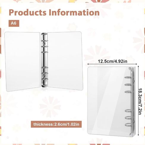 A6 Binder, Clear Acrylic 6 Ring Binder A6 Notebook Cover Planner Binders 6-Ring Budget Binders Loose Leaf Folders Refillable with Silver Round Ring for Student Refillable Travel Office Supplies in Saudi Arabia