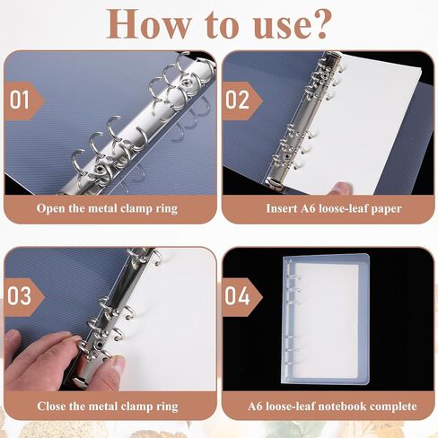 A6 Binder, Clear Acrylic 6 Ring Binder A6 Notebook Cover Planner Binders 6-Ring Budget Binders Loose Leaf Folders Refillable with Silver Round Ring for Student Refillable Travel Office Supplies in Saudi Arabia