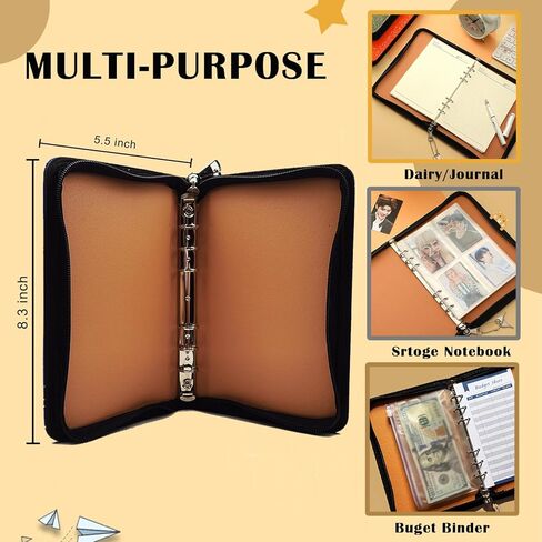 A6 Lockable Budget Binder with Zipper,6 Ring Bindes Refillable Password Book with Lock,Saving Challenge Binder with Zipper, Locking Journal Notebook (Glitter Purple) in Kuwait