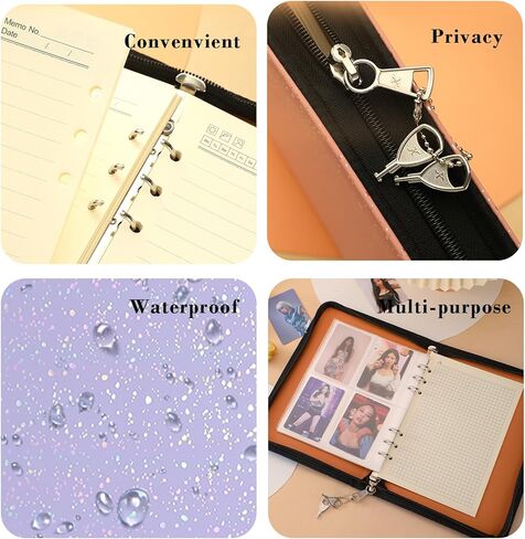 A6 Lockable Budget Binder with Zipper,6 Ring Bindes Refillable Password Book with Lock,Saving Challenge Binder with Zipper, Locking Journal Notebook (Glitter Purple) in Kuwait