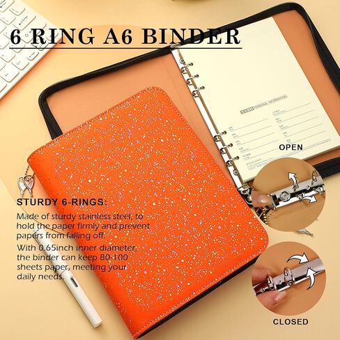 A6 Lockable Budget Binder with Zipper,6 Ring Bindes Refillable Password Book with Lock,Saving Challenge Binder with Zipper, Locking Journal Notebook (Glitter Purple) in Kuwait