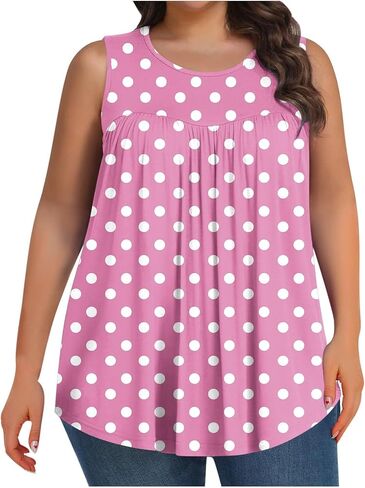 Women Summer Plus Size Tank Tops Trendy Loose Flowy Oversized Crewneck Sleeveless Tunic Spring Beach Vacation Clothes in Kuwait