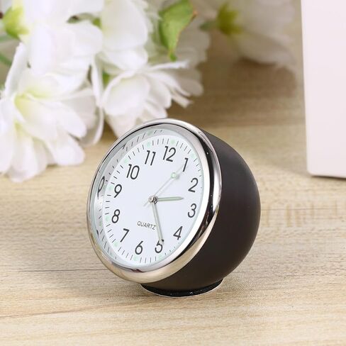 Car Quartz Clock with Night Light, Analog Dashboard Clock for Automobile, Black Case White Dial, Automotive Interior Timepiece for Vehicle Use in Saudi Arabia