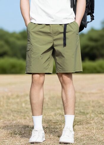 Men's Army Green Straight Leg Cargo Shorts - Drawstring Waist Casual Outdoor Utility Pants in Saudi Arabia