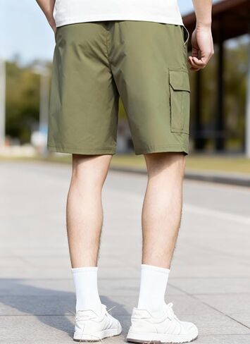 Men's Army Green Straight Leg Cargo Shorts - Drawstring Waist Casual Outdoor Utility Pants in Saudi Arabia