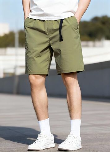 Men's Army Green Straight Leg Cargo Shorts - Drawstring Waist Casual Outdoor Utility Pants in Saudi Arabia