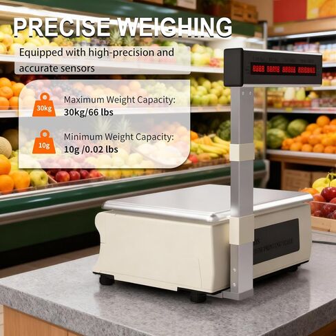 Label Printing Scale 66lb Commercial Heavy Duty with Thermal Barcode Printer & Pole Display, High Precision Electronic Digital Price Computing Scale for Meat Market, Supermarket in Saudi Arabia