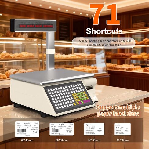 Label Printing Scale 66lb Commercial Heavy Duty with Thermal Barcode Printer & Pole Display, High Precision Electronic Digital Price Computing Scale for Meat Market, Supermarket in Saudi Arabia