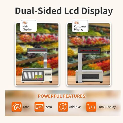 Label Printing Scale 66lb Commercial Heavy Duty with Thermal Barcode Printer & Pole Display, High Precision Electronic Digital Price Computing Scale for Meat Market, Supermarket in Saudi Arabia