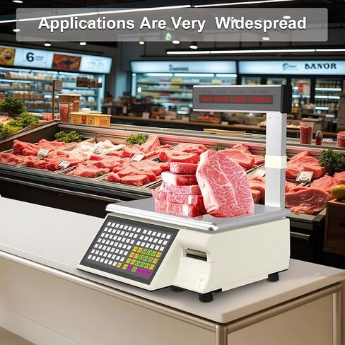 Label Printing Scale 66lb Commercial Heavy Duty with Thermal Barcode Printer & Pole Display, High Precision Electronic Digital Price Computing Scale for Meat Market, Supermarket in Saudi Arabia