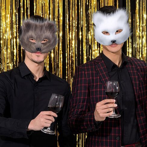 Halloween Fur Fox Mask, Faux Therian Furry Wolf Mask,Plush Animal Mask Cosplay for Carnival Masquerade Girls Women in Saudi Arabia