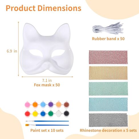 50 White Craft Masks, Diy Paper Masks With Elastic Band, Blank Face Mask Set For Costume Parties, Masquerades, And Halloween in Saudi Arabia