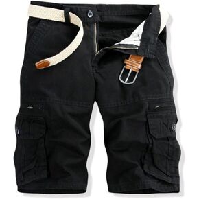 شورت كارجو قطن للرجال، تصميم متعدد الجيوب، كاكي أسود رمادي أخضر اللون، نمط عمل كاجوال، ملابس للتمرين، بدون حزام in Kuwait