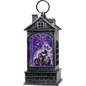 فانوس كرة الثلج للهالوين مع جمجمة - فانوس مائي شبح مع موسيقى - زوجان هيكليان يركبان دراجة نارية لتزيين الهالوين للمنزل - USB أو يعمل بالبطارية (النمط 4) in Kuwait