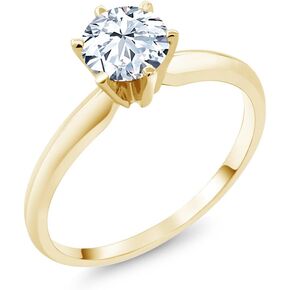 14K Yellow Gold 6MM Round Gemstone Birthstone Solitaire Engagement Ring for Women | Classic 6-Prong Setting & Polished Band | Elegant Wedding Anniversary Promise Ring | Available in Sizes 5-9 in Kuwait