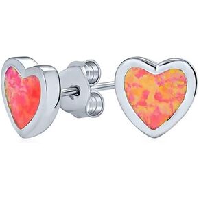 Heart Shaped Opal, Titanium Hypoallergenic Bezel Stud Earrings, For Sensitive Ears in Kuwait