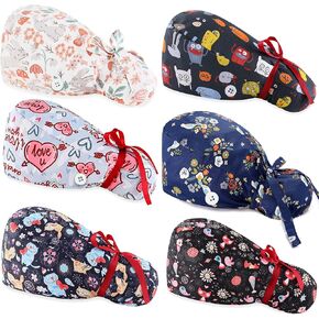 6 قطع قبعات فرك للنساء قبعات التمريض مع أزرار قبعات فرك قابلة للتعديل لقبعات طبيب الأسنان مع عصابة رأس قابلة للتعديل حامل ذيل حصان متعدد in Kuwait