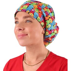 Sparkling EARTH Euro Style Riley Medical Scrub Caps - Flat Front and Roomy Back - Adjustable Cord Lock Closure - Made in USA! in Kuwait