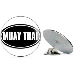 Black Oval Muay Thai (Martial Arts Fight MMA) Metal 0.75" Lapel Hat Pin Tie Tack Pinback in Saudi Arabia
