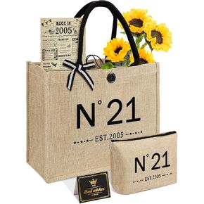 YeohJoy هدايا عيد الميلاد الخامس والستين للنساء حقيبة حمل من الجوت، حقيبة يد من الخيش رقم 65 مع حقيبة مستحضرات تجميل وملصق خلفي في عام 1961، هدايا فريدة عمرها 65 عامًا للأم والجدة والأصدقاء والزوجة والأخت لها in Kuwait