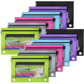 أكياس قلم رصاص من DoDoMagxanadu، حقيبة أقلام رصاص لـ 3 حلقات، حافظة أقلام رصاص شفافة بجيب مزدوج للحافظة، أكياس أقلام رصاص بسحاب مع 3 حلقات مثبتة ببرشام، 12 حزمة in Kuwait