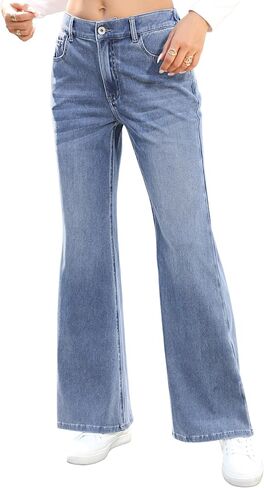 الجينز الجينز العالي الممتدة للنساء للنساء ، والخصر المرن جرس الجرس السفلي السراويل الجينز على الجينز in Kuwait