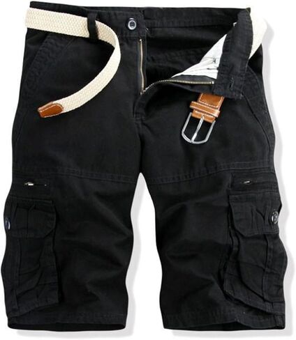 شورت كارجو قطن للرجال، تصميم متعدد الجيوب، كاكي أسود رمادي أخضر اللون، نمط عمل كاجوال، ملابس للتمرين، بدون حزام in Kuwait