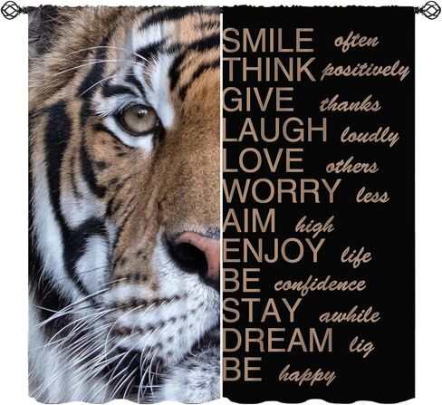 Tiger Curtains, Inspirational Quotes Tigers Head Men Window Treatments, Rod Pocket Thermal Insulated Drapes 2 Panel Sets for Boys Bedroom Living Room Kitchen, 42" W x 45" L【Decor】 in Kuwait