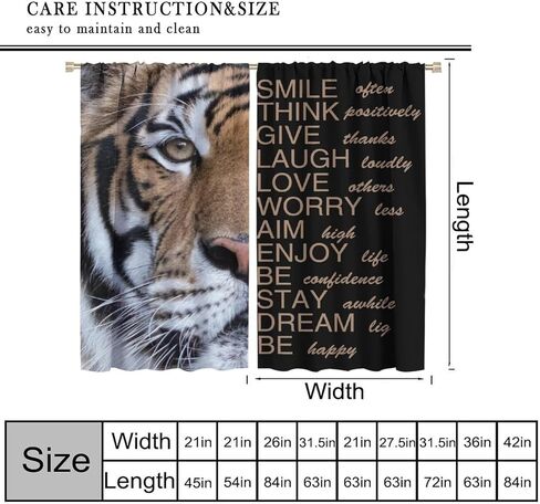 Tiger Curtains, Inspirational Quotes Tigers Head Men Window Treatments, Rod Pocket Thermal Insulated Drapes 2 Panel Sets for Boys Bedroom Living Room Kitchen, 42" W x 45" L【Decor】 in Kuwait