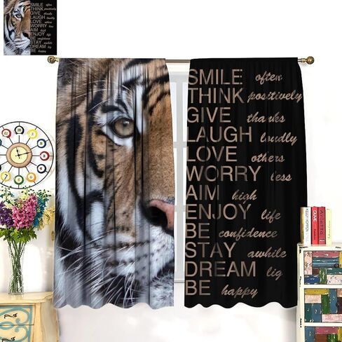 Tiger Curtains, Inspirational Quotes Tigers Head Men Window Treatments, Rod Pocket Thermal Insulated Drapes 2 Panel Sets for Boys Bedroom Living Room Kitchen, 42" W x 45" L【Decor】 in Kuwait