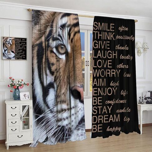 Tiger Curtains, Inspirational Quotes Tigers Head Men Window Treatments, Rod Pocket Thermal Insulated Drapes 2 Panel Sets for Boys Bedroom Living Room Kitchen, 42" W x 45" L【Decor】 in Kuwait