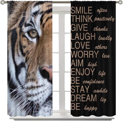 Tiger Curtains, Inspirational Quotes Tigers Head Men Window Treatments, Rod Pocket Thermal Insulated Drapes 2 Panel Sets for Boys Bedroom Living Room Kitchen, 42" W x 45" L【Decor】 in Kuwait