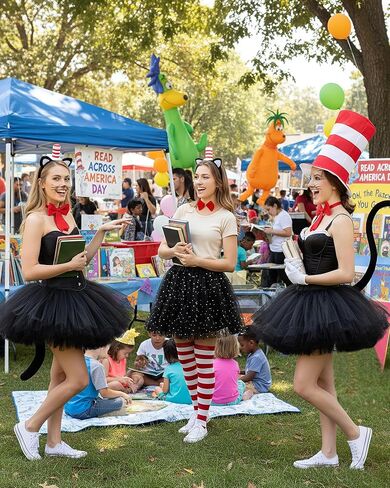 Cat Costume for Women - 5 Pcs Black Tutu Skirt Cat Ear Headband Black Tail Red Stripe Socks and Bow Tie Set for Halloween Dress Up Party Cosplay in Kuwait