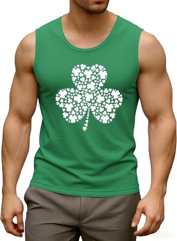 Mens St Patrick Tank Tops: Irish Clover Print Letter T-Shirts St Paddys Lucky Sleeveless Shirts in Saudi Arabia