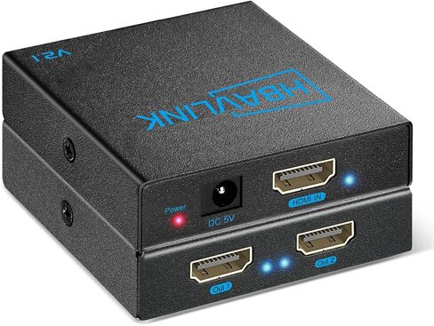 HBAVLINK 4K HDMI Splitter 1 in 2 Out 60Hz- HDCP 2.2/2.3 Bypass, HDR, Dolby Atmos/DTS5.1/7.1 - Compatible with PS5/PS4/PS3, Apple TV, Xbox, Cable Box, Roku Stick, etc. in Kuwait