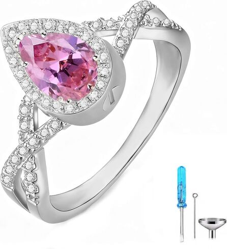 Birthstone Cremation Urn Rings for Ashes for Women 925 Sterling Silver Pear Cut Gemstone with Moissanite Urn Keepsake Ring Memorial Cremation Jewelry Hold Loved Ones Ashes in Saudi Arabia