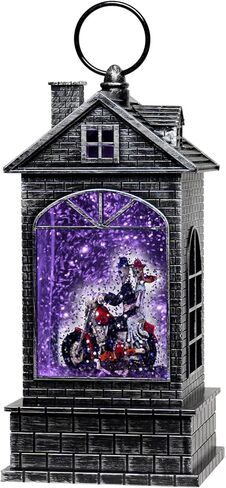 فانوس كرة الثلج للهالوين مع جمجمة - فانوس مائي شبح مع موسيقى - زوجان هيكليان يركبان دراجة نارية لتزيين الهالوين للمنزل - USB أو يعمل بالبطارية (النمط 4) in Kuwait