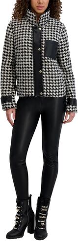 سترة قصيرة بنقشة Houndstooth للسيدات من KARL LAGERFELD مع زخرفة من الجلد الصناعي in Saudi Arabia