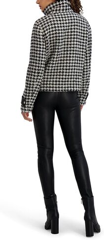 سترة قصيرة بنقشة Houndstooth للسيدات من KARL LAGERFELD مع زخرفة من الجلد الصناعي in Kuwait