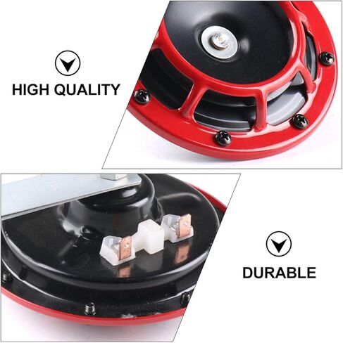 Cabilock 12v Electric Whistle Horn Set with Relay, High Low Tone Car and Motorcycle Trumpet, Grill Mount Horns for Auto Modification, Red Pair with 1 Relay, Vehicle Replacement Parts in Saudi Arabia