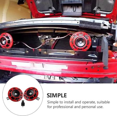 Cabilock 12v Electric Whistle Horn Set with Relay, High Low Tone Car and Motorcycle Trumpet, Grill Mount Horns for Auto Modification, Red Pair with 1 Relay, Vehicle Replacement Parts in Saudi Arabia